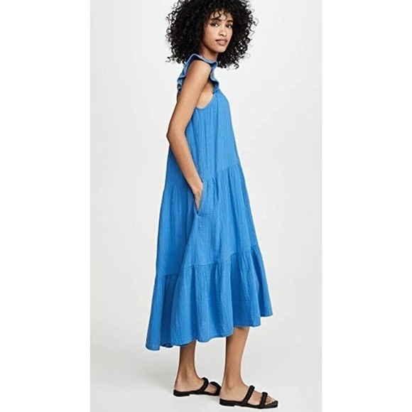 NWT Steve Madden Tiered Dress Flutter Sleeve Square Neck Women Blue Size X Small - Picture 3 of 7